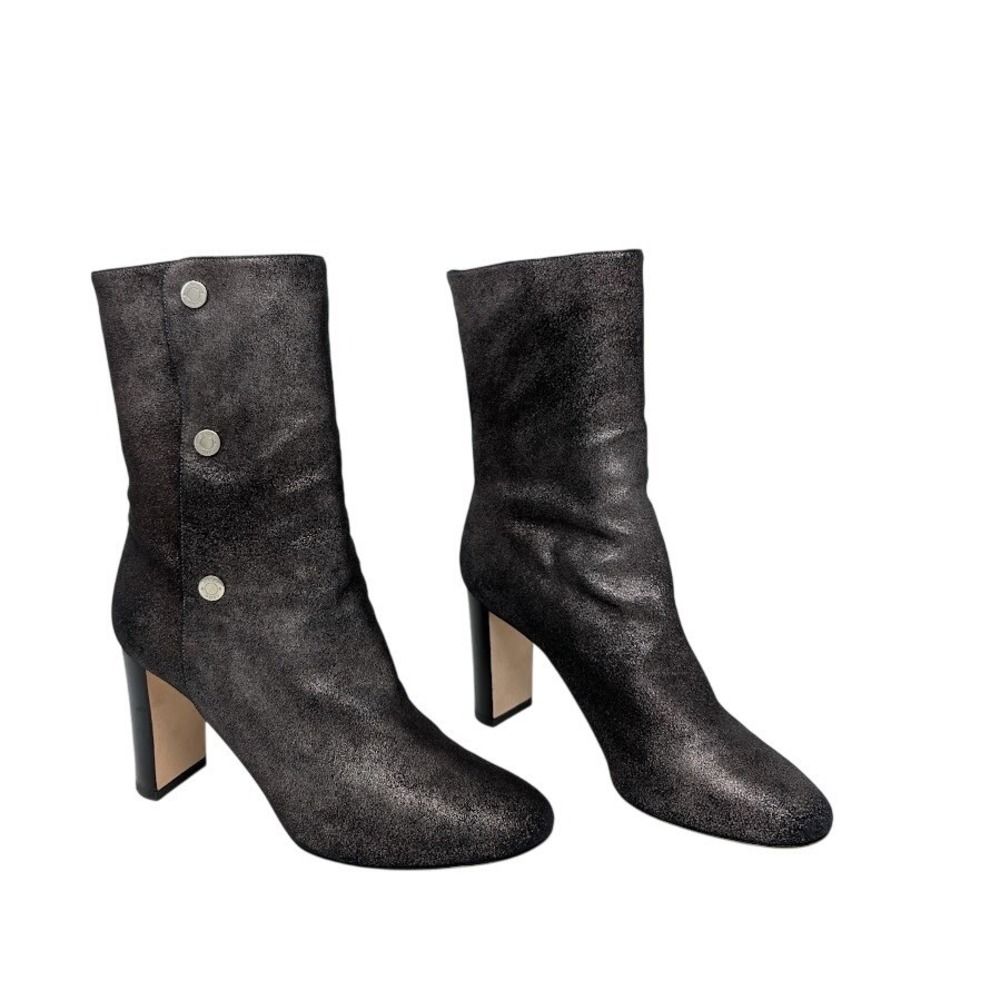 Jimmy Choo Dayno 85 Glitter Suede Ankle Boots Black Silver IT 37.5 US 7.5‎ Party
